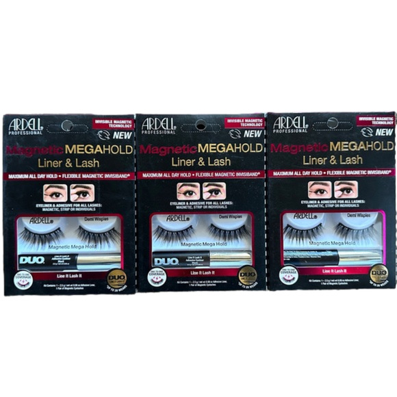 New‎ 3 Ardell Magnetic Megahold Liner & Lash Demi Wispies Black Lashes - Picture 1 of 3